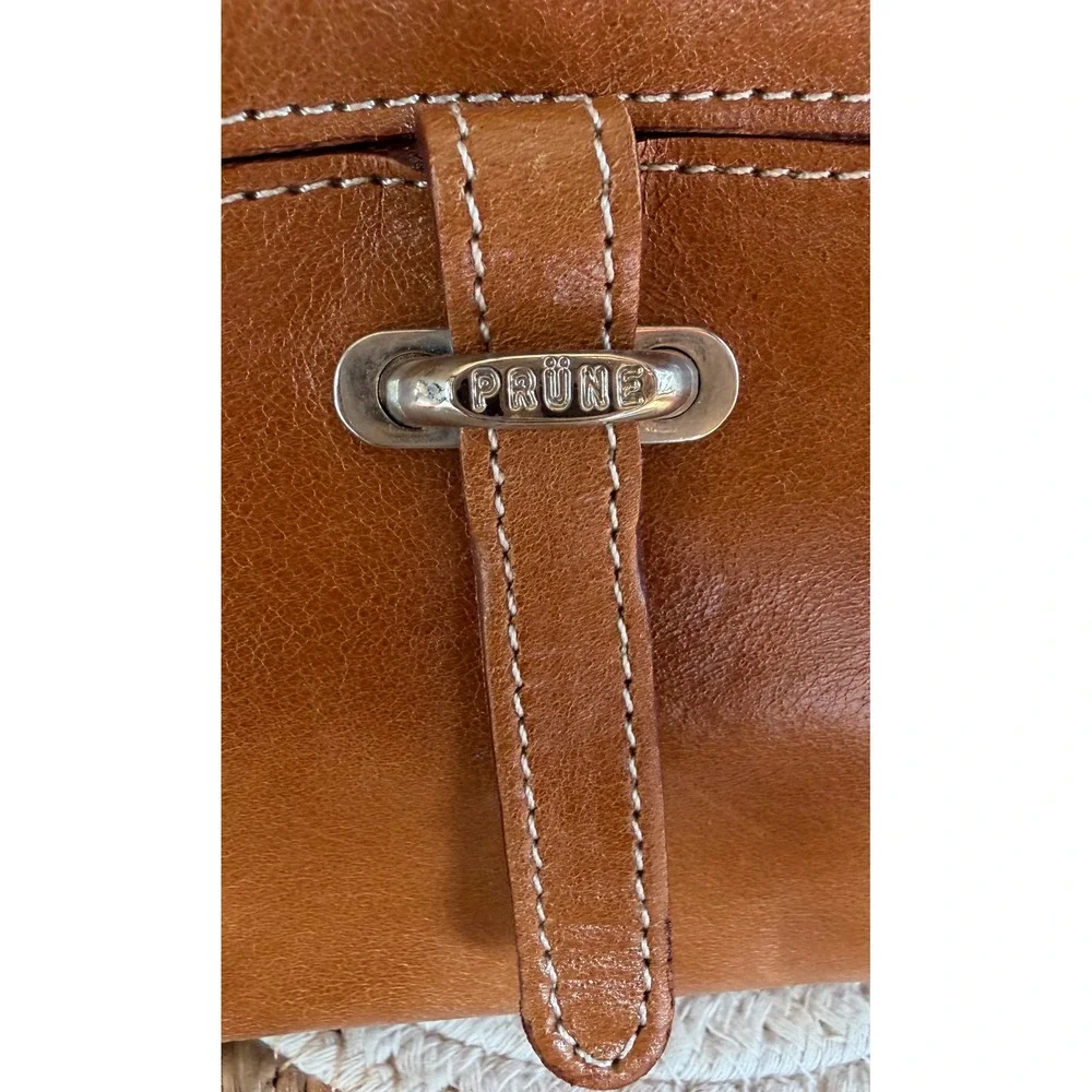 Prüne Cognac Leather Cosmetic Bag Y2KTravel Makeup Pouch Zip Case‎ New 🇦🇷